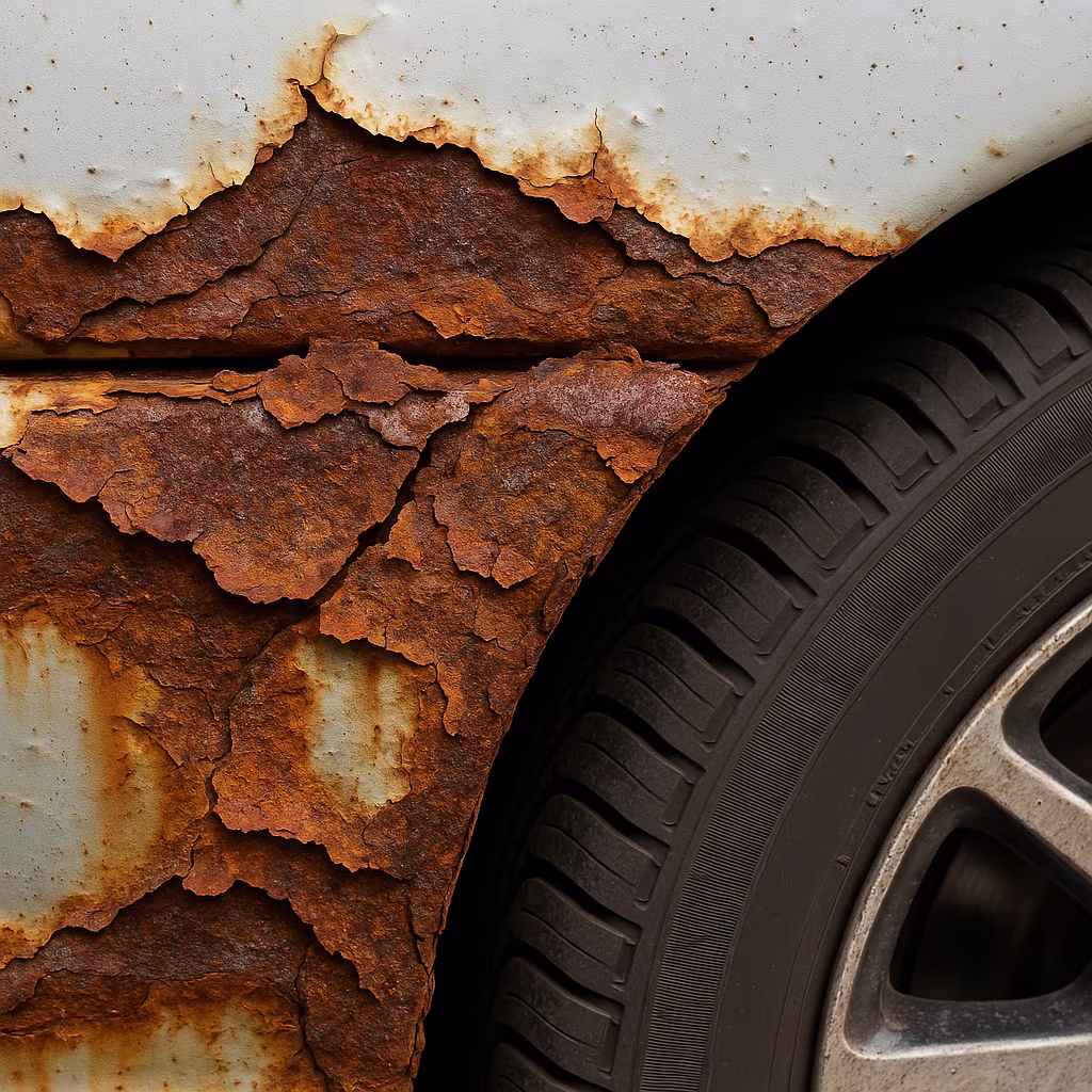 Close-up of scale rust showing layered flaking